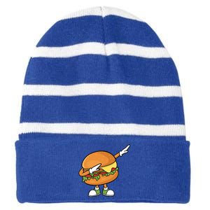 Funny Hamburger Art Cheeseburger Burger Meat Eater Funny Gift Striped Beanie with Solid Band