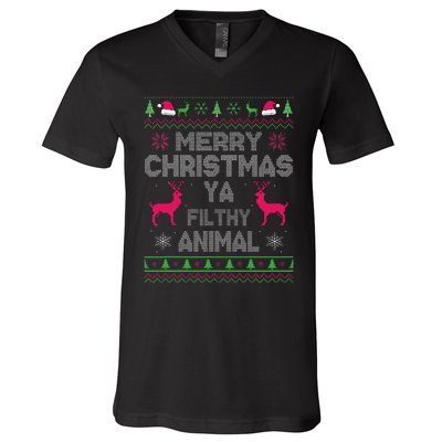 Festive Holiday Animal Print Sweater V-Neck T-Shirt