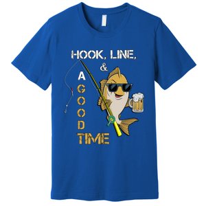 Fish Hook And Line Funny Fathers Day For Fishing Dad Cute Gift Premium T-Shirt