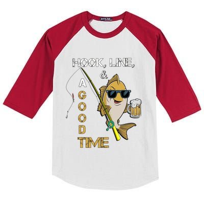 Fish Hook And Line Funny Fathers Day For Fishing Dad Cute Gift Kids Colorblock Raglan Jersey