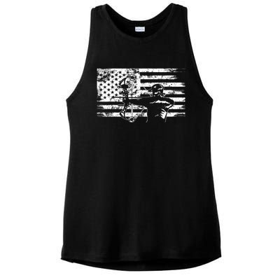 Funny Hunting Archer American Flag Gift Bowhunting Gift For Hunters Men Ladies PosiCharge Tri-Blend Wicking Tank