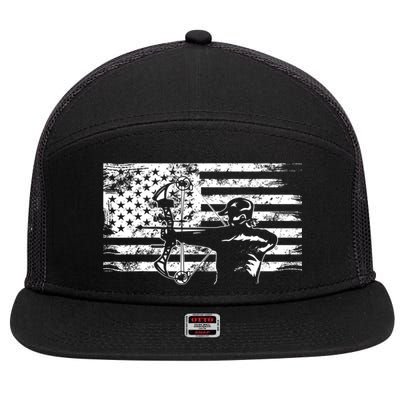 Funny Hunting Archer American Flag Gift Bowhunting Gift For Hunters Men 7 Panel Mesh Trucker Snapback Hat