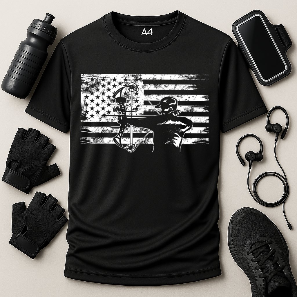 Funny Hunting Archer American Flag Gift Bowhunting Gift For Hunters Men Cooling Performance Crew T-Shirt