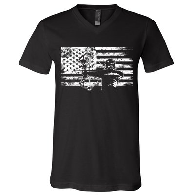 Funny Hunting Archer American Flag Gift Bowhunting Gift For Hunters Men V-Neck T-Shirt