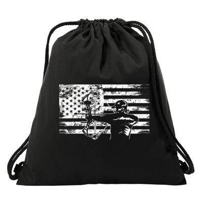 Funny Hunting Archer American Flag Gift Bowhunting Gift For Hunters Men Drawstring Bag