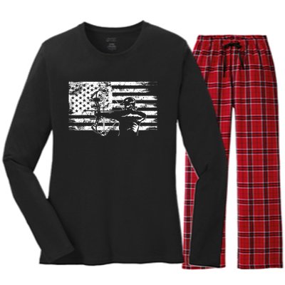 Funny Hunting Archer American Flag Gift Bowhunting Gift For Hunters Men Women's Long Sleeve Flannel Pajama Set 