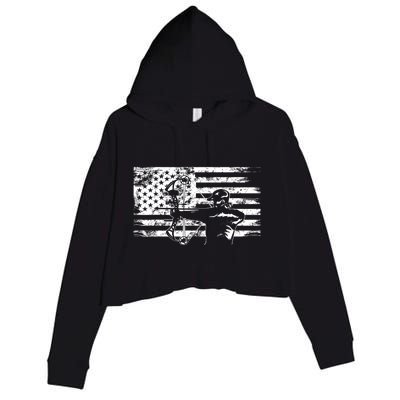 Funny Hunting Archer American Flag Gift Bowhunting Gift For Hunters Men Crop Fleece Hoodie