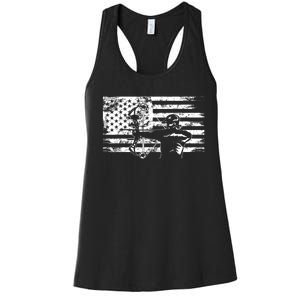 Funny Hunting Archer American Flag Gift Bowhunting Gift For Hunters Men Women's Racerback Tank