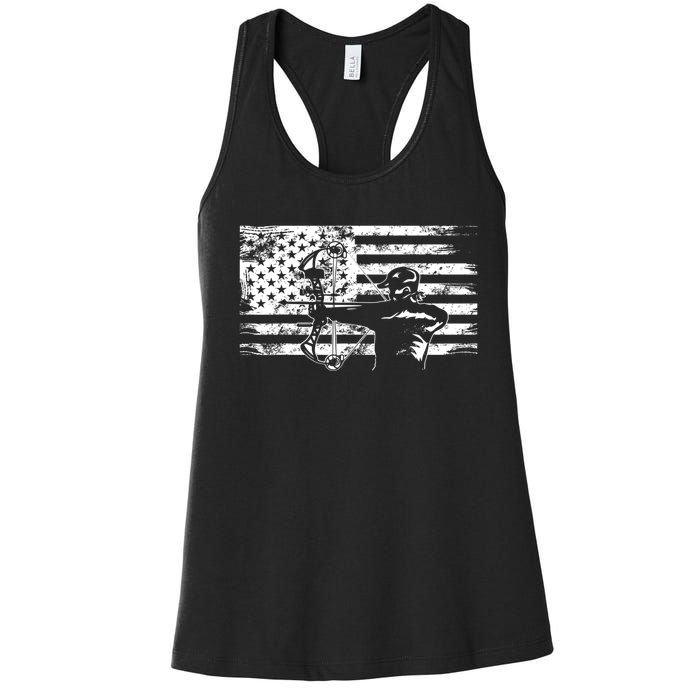 Funny Hunting Archer American Flag Gift Bowhunting Gift For Hunters Men Women's Racerback Tank