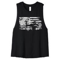 Funny Hunting Archer American Flag Gift Bowhunting Gift For Hunters Men Women's Racerback Cropped Tank