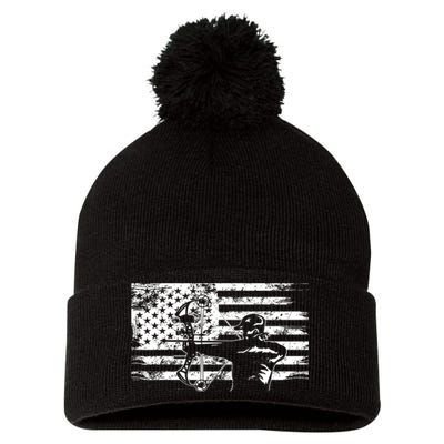 Funny Hunting Archer American Flag Gift Bowhunting Gift For Hunters Men Pom Pom 12in Knit Beanie