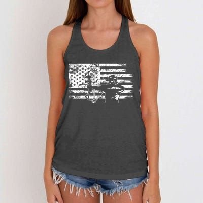 Funny Hunting Archer American Flag Gift Bowhunting Gift For Hunters Men Women's Knotted Racerback Tank