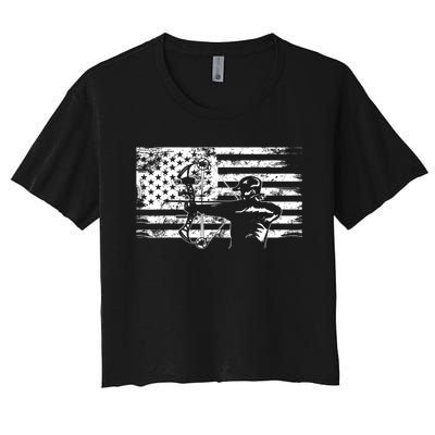 Funny Hunting Archer American Flag Gift Bowhunting Gift For Hunters Men Women's Crop Top Tee