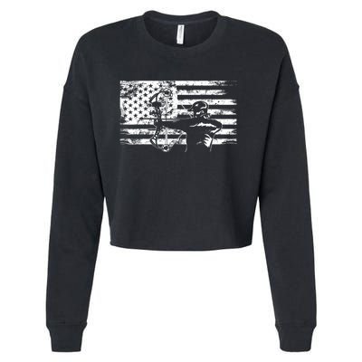 Funny Hunting Archer American Flag Gift Bowhunting Gift For Hunters Men Cropped Pullover Crew