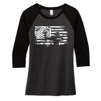 Funny Hunting Archer American Flag Gift Bowhunting Gift For Hunters Men Women's Tri-Blend 3/4-Sleeve Raglan Shirt