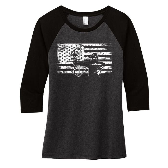 Funny Hunting Archer American Flag Gift Bowhunting Gift For Hunters Men Women's Tri-Blend 3/4-Sleeve Raglan Shirt