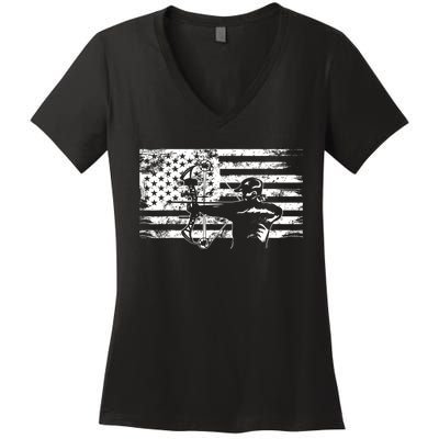 Funny Hunting Archer American Flag Gift Bowhunting Gift For Hunters Men Women's V-Neck T-Shirt