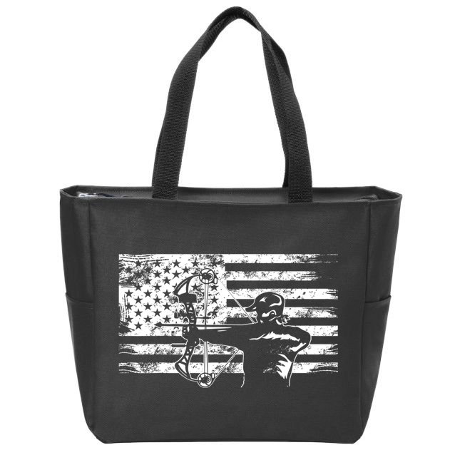 Funny Hunting Archer American Flag Gift Bowhunting Gift For Hunters Men Zip Tote Bag