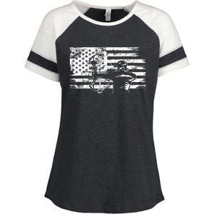 Funny Hunting Archer American Flag Gift Bowhunting Gift For Hunters Men Enza Ladies Jersey Colorblock Tee