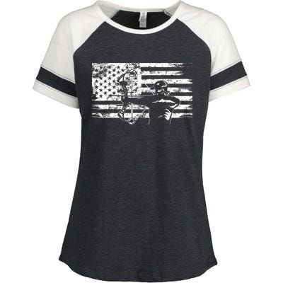 Funny Hunting Archer American Flag Gift Bowhunting Gift For Hunters Men Enza Ladies Jersey Colorblock Tee