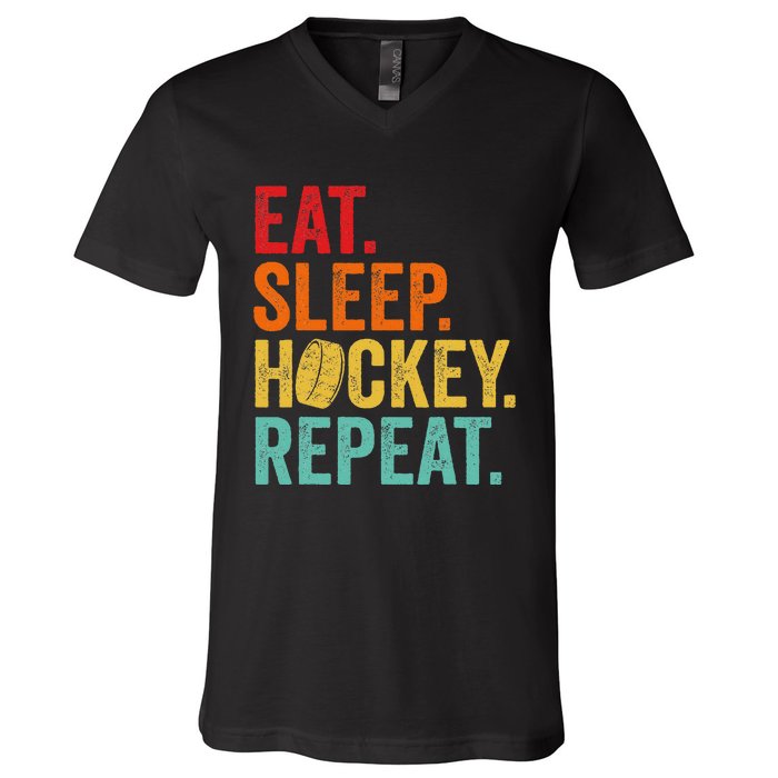 Funny Hockey Art Adult Vintage Ice Hockey V-Neck T-Shirt