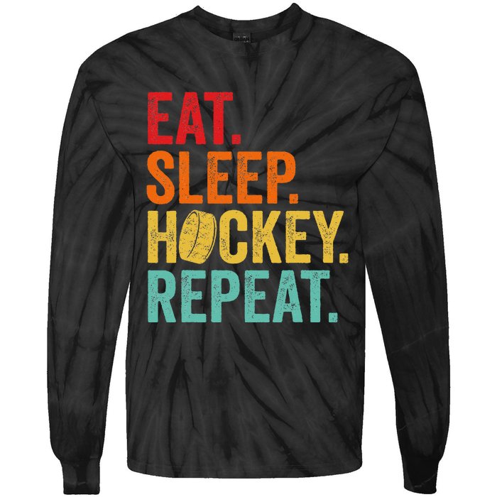 Funny Hockey Art Adult Vintage Ice Hockey Tie-Dye Long Sleeve Shirt