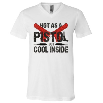 Funny Hot As A Pistol But Cool Inside Design Fathers Day V-Neck T-Shirt