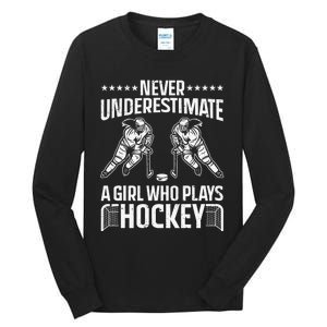 Funny Hockey Art For Girls Hockey Player Sport Lovers Tall Long Sleeve T-Shirt