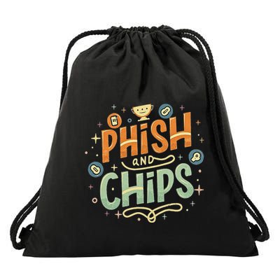Funny Hackers And Chips Drawstring Bag