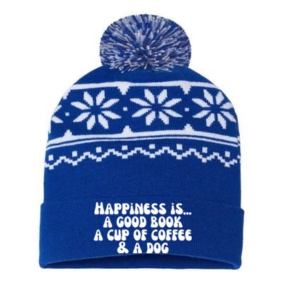 Funny Happiness A Good Book A Cup Of Coffee And A Dog Gift USA-Made Snowflake Beanie