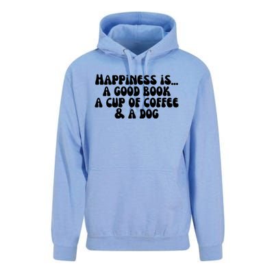 Funny Happiness A Good Book A Cup Of Coffee And A Dog Gift Unisex Surf Hoodie