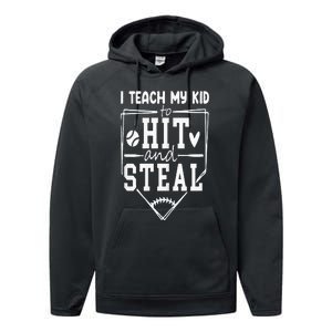 Funny Hit And Steal Baseball Mom Performance Fleece Hoodie