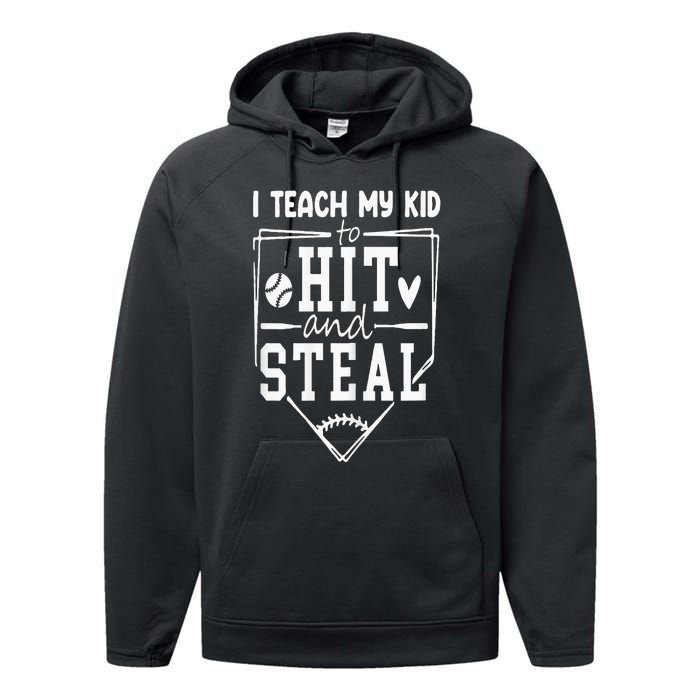 Funny Hit And Steal Baseball Mom Performance Fleece Hoodie