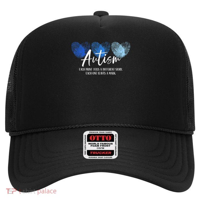 Fingerprint Heart Autism Each Print Tells A Different Story High Crown Mesh Back Trucker Hat