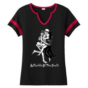 Funny Halloween Afterlife Of The Party Skeleton And Witch Ladies Halftime Notch Neck Tee