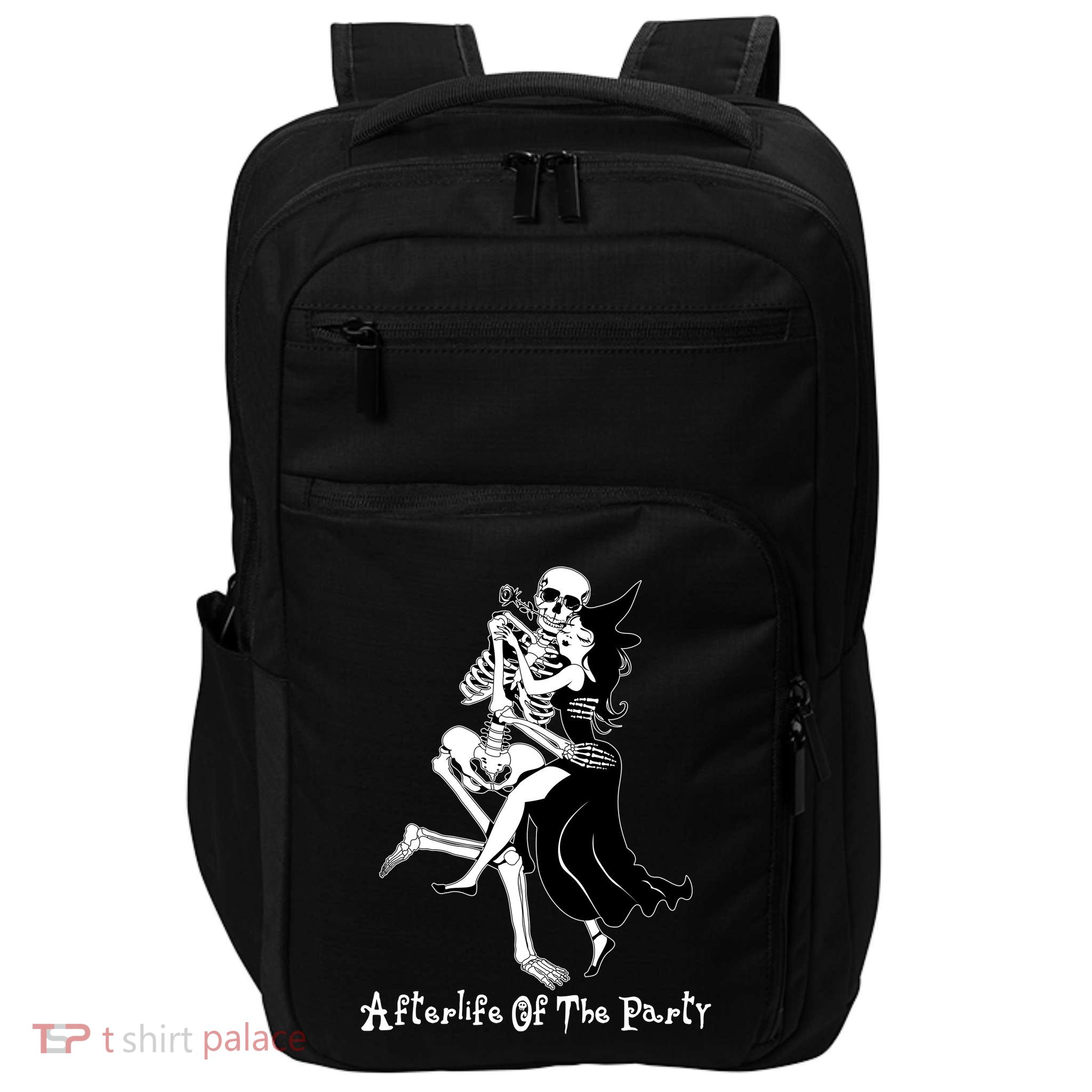 Funny Halloween Afterlife Of The Party Skeleton And Witch Impact Tech Backpack