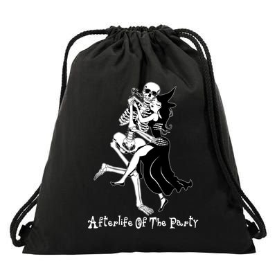 Funny Halloween Afterlife Of The Party Skeleton And Witch Drawstring Bag