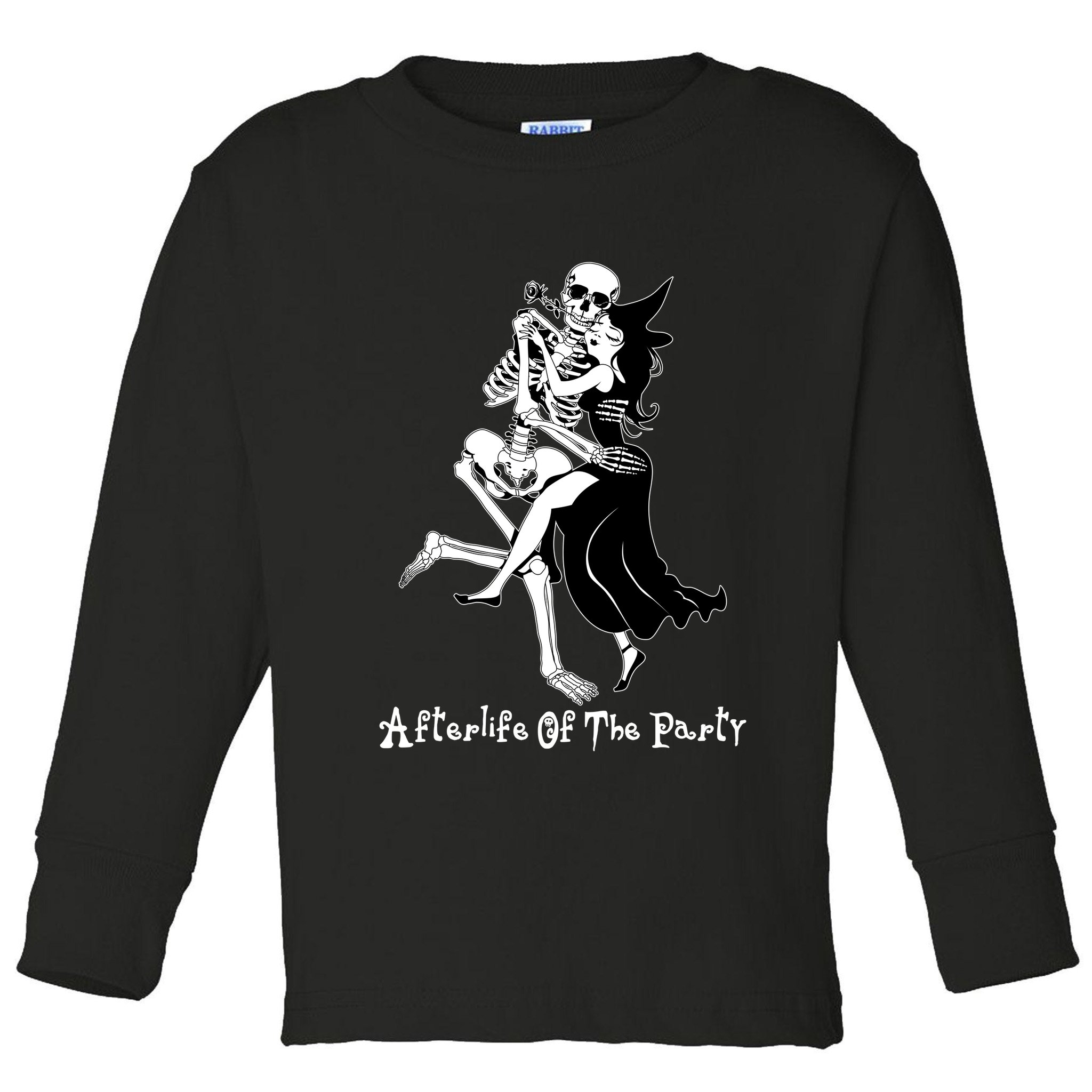 Funny Halloween Afterlife Of The Party Skeleton And Witch Toddler Long Sleeve Shirt