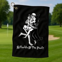 Funny Halloween Afterlife Of The Party Skeleton And Witch Golf Towel