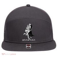 Funny Halloween Afterlife Of The Party Skeleton And Witch 7 Panel Mesh Trucker Snapback Hat