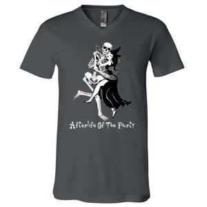 Funny Halloween Afterlife Of The Party Skeleton And Witch V-Neck T-Shirt