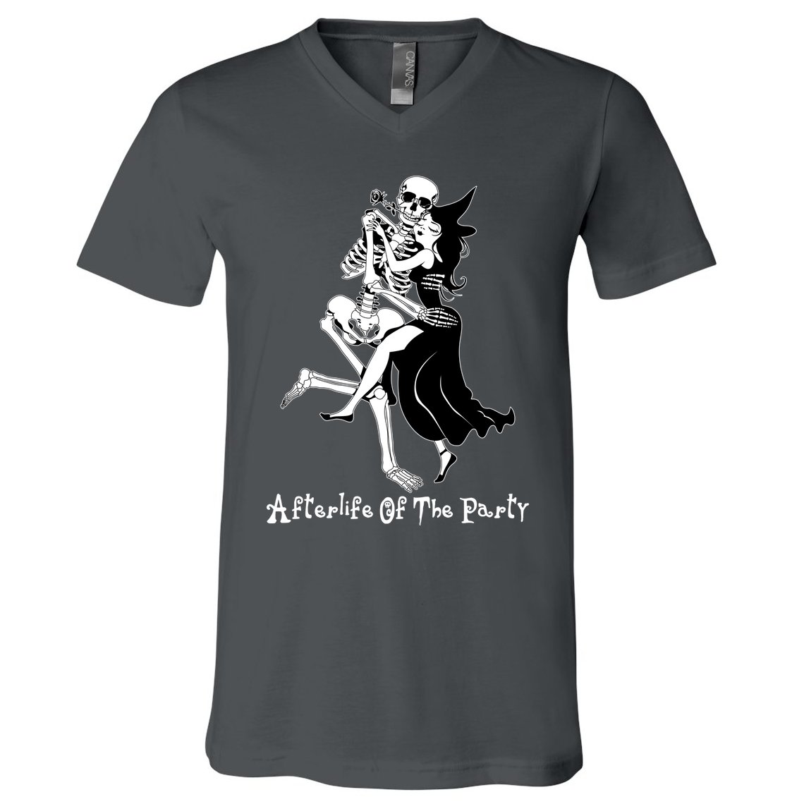 Funny Halloween Afterlife Of The Party Skeleton And Witch V-Neck T-Shirt