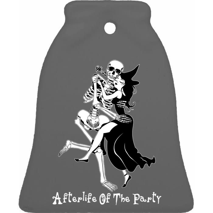 Funny Halloween Afterlife Of The Party Skeleton And Witch Ceramic Bell Ornament