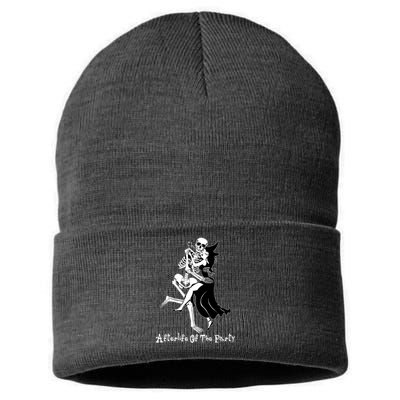 Funny Halloween Afterlife Of The Party Skeleton And Witch Sustainable Knit Beanie