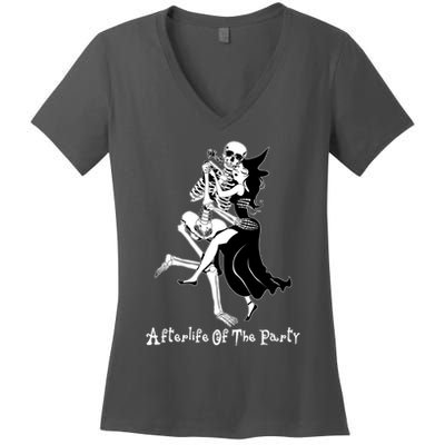 Funny Halloween Afterlife Of The Party Skeleton And Witch Women's V-Neck T-Shirt