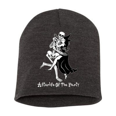 Funny Halloween Afterlife Of The Party Skeleton And Witch Short Acrylic Beanie
