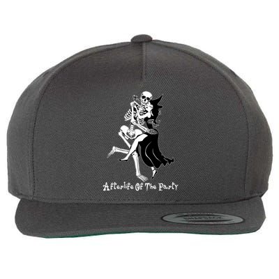 Funny Halloween Afterlife Of The Party Skeleton And Witch Wool Snapback Cap