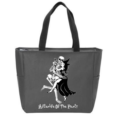 Funny Halloween Afterlife Of The Party Skeleton And Witch Zip Tote Bag