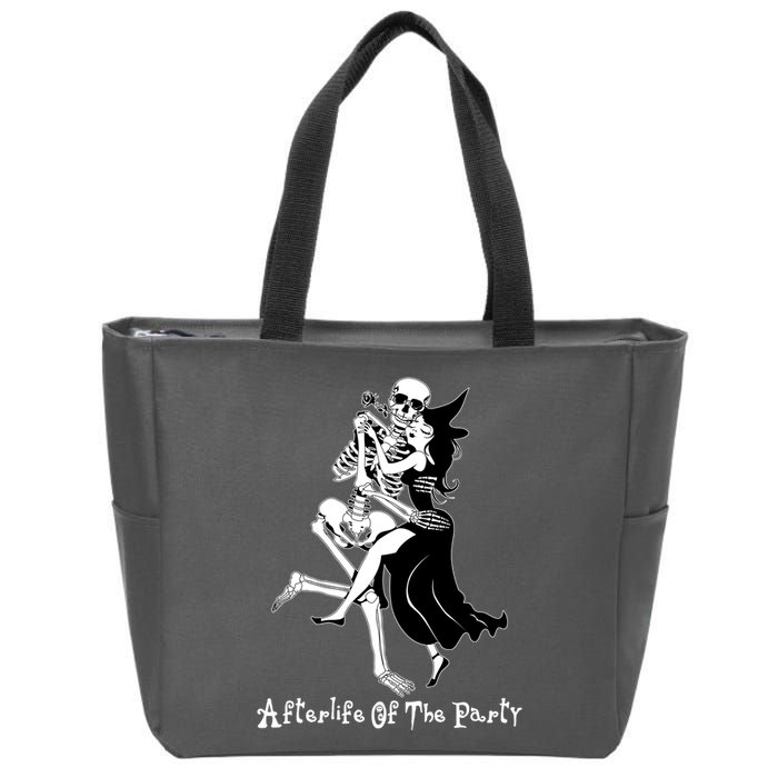 Funny Halloween Afterlife Of The Party Skeleton And Witch Zip Tote Bag