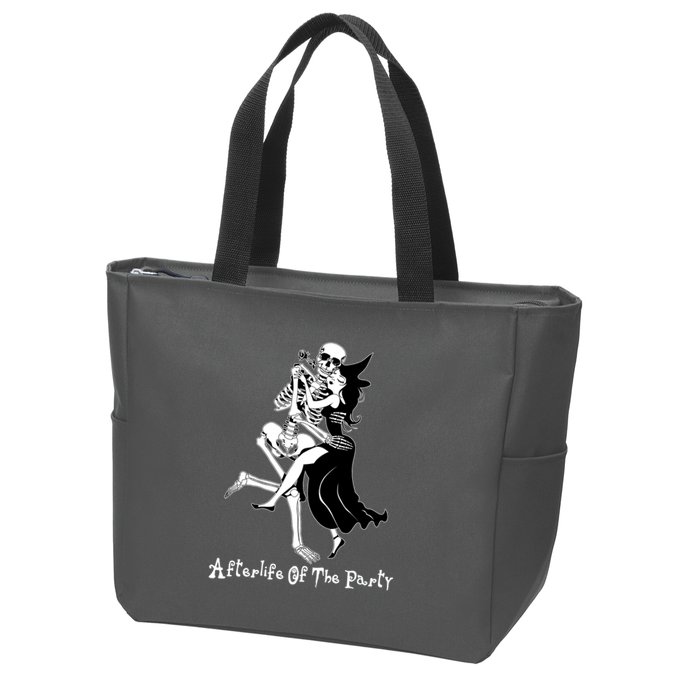 Funny Halloween Afterlife Of The Party Skeleton And Witch Zip Tote Bag